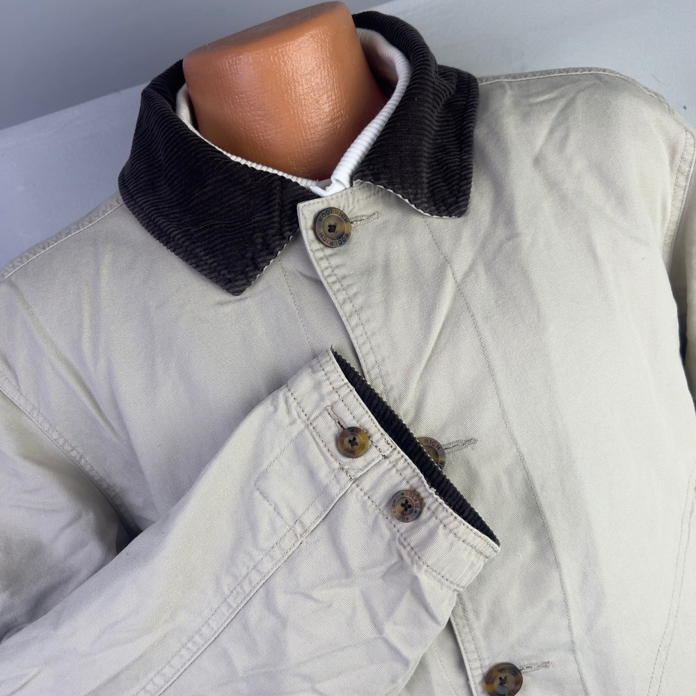 Woolrich Barn Jacket Mens M Stone Beige Excellent Corduroy Collar Fleece Lined